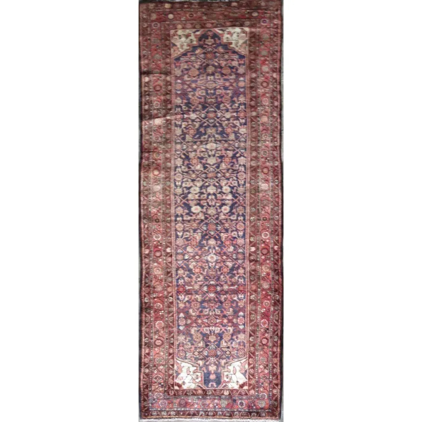 One Of The Kind Hand-Knotted Persian Wool Rug _ Luxurious Vintage Design, 9'5" x 3'1", Artisan Crafted